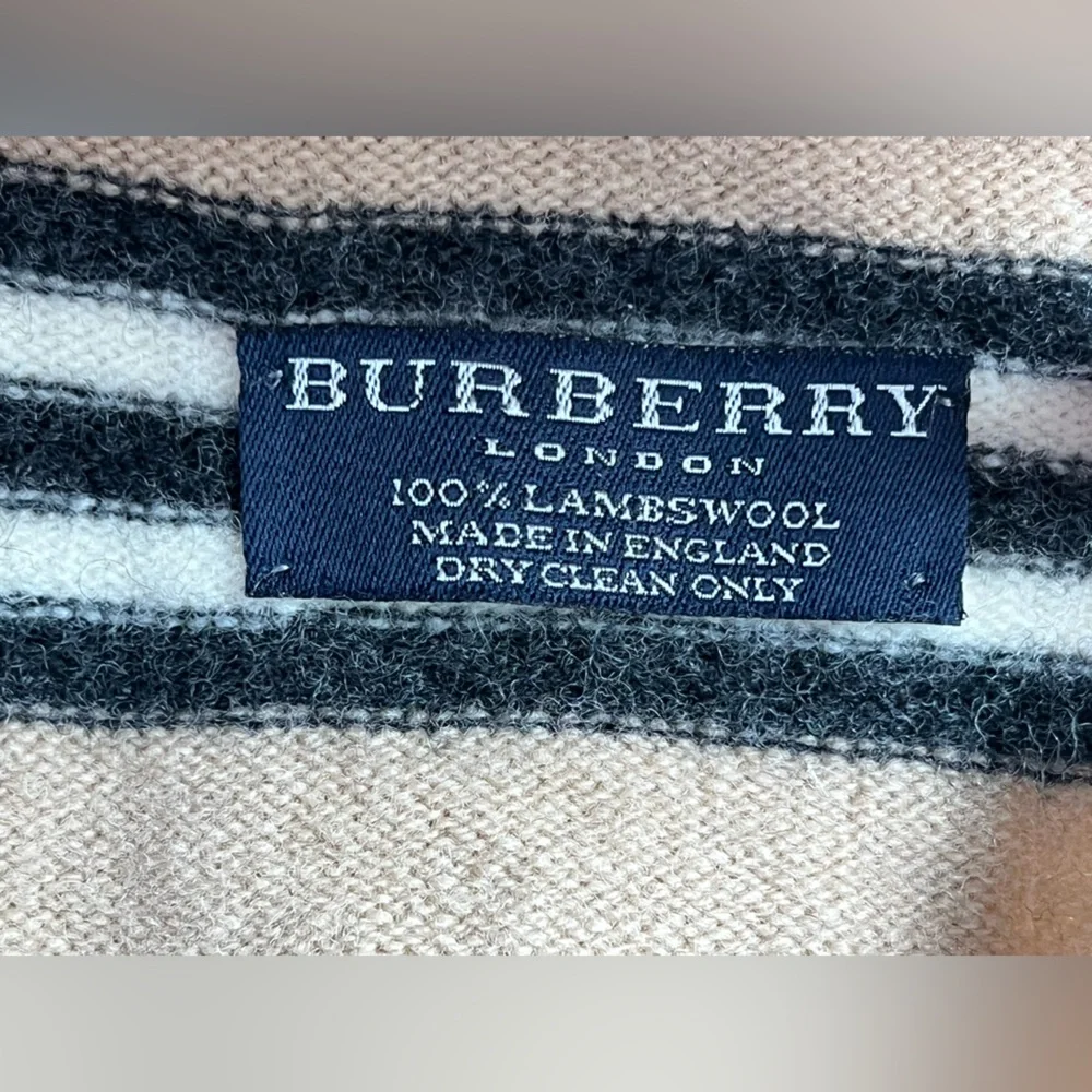 🐑Lambswool Nova Stripe Beige/Black/Maroon Rolled Edges Scarf | Burberry London